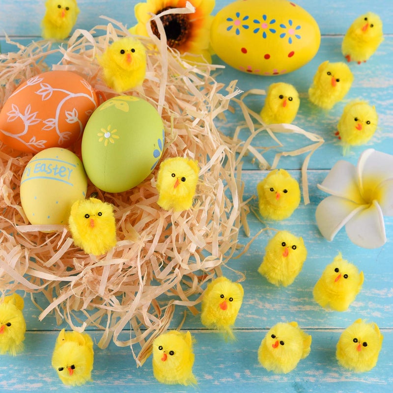 TUPARKA 46 Pcs Mini Easter Chicks Yellow Easter Chenille Cute Fully Chicks for Party, Easter Egg Bonnet Decoration - Image 5